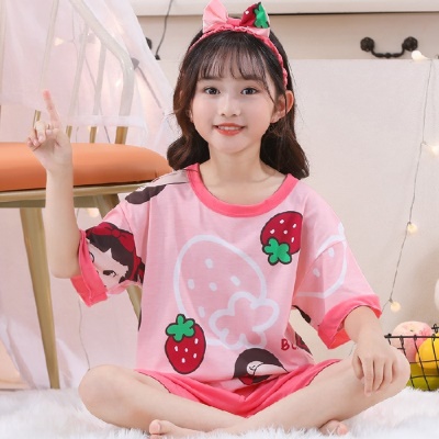 Pyjama pour enfants deux pièces mignon bande dessinée col rond manches courtes short