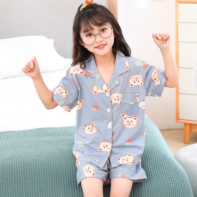 Pyjama deux pièces pour enfants cardigan à manches courtes avec motif de dessin animé bleu clair