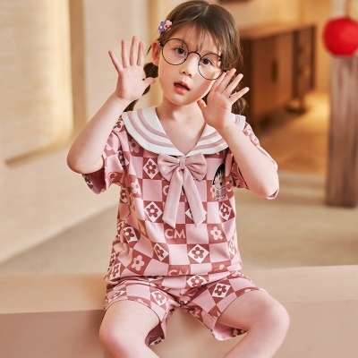 Pyjama 2 pièces pour enfants en coton à carreaux rose