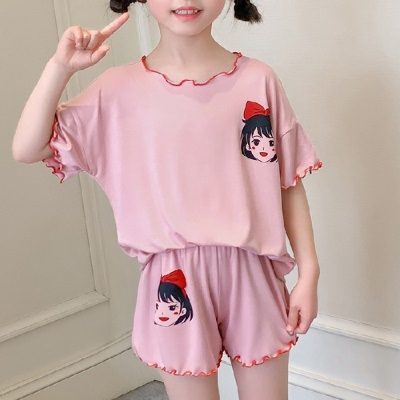 Pyjama 2 pièces modal manches courtes short bord ondulé pour les filles