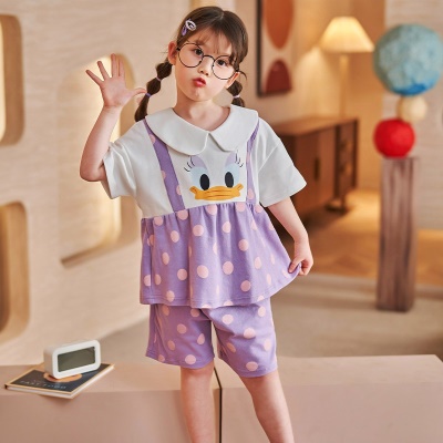 Pyjama pour enfants ensemble de deux pièces lâche bretelles décorées avec des motifs de canard