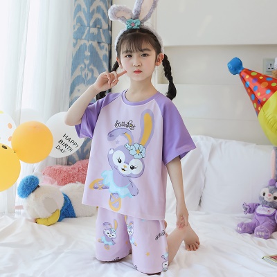 pyjama deux pièces manches courtes short mignon dessin animé violet