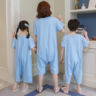 Pyjama une pièce en coton imprimé de dessin animé bleu pour enfants