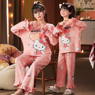 Pyjama pour enfants deux pièces mignon bande dessinée en coton bouquet de pieds dentelle