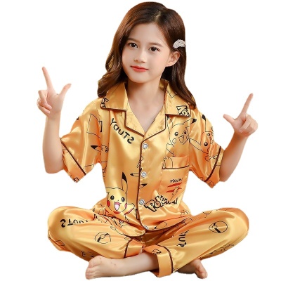 Pyjama pour enfants 2 pièces imprimé dessin animé pantalon manches courtes Ice Silk