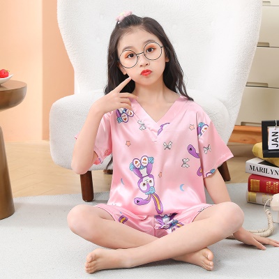 Pyjama pour enfants deux pièces Ice Silk V col dessin animé modèle