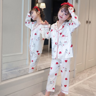 Pyjama pour enfants deux pièces Ice Silk Lace Love Pocket Boutons
