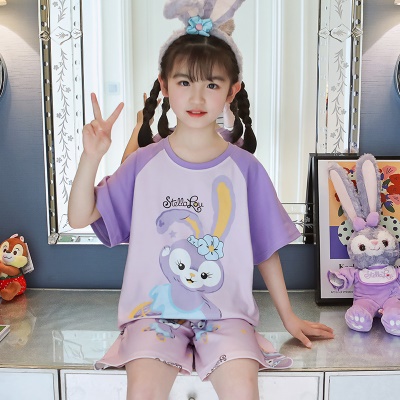 pyjama deux pièces manches courtes short mignon dessin animé violet