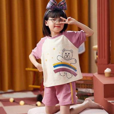 Pyjama pour enfants deux pièces mignon bande dessinée violet coton