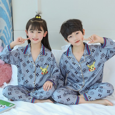 pyjama deux pièces Ice Silk manches longues cardigan dessin animé anime