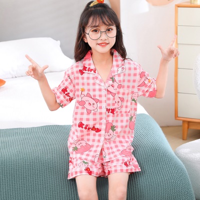 Pyjama enfants mignon dessin animé lait soie coton rose