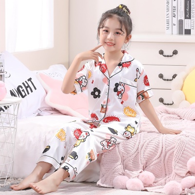 Pyjama pour enfants Ice Silk Manches courtes Imprimé à revers
