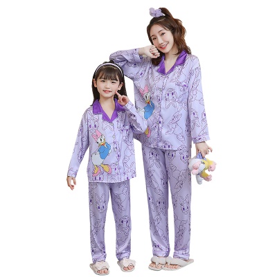 Pyjama pour enfants deux pièces avec revers en soie glacée cardigan à manches longues