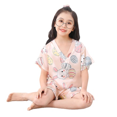 Pyjama pour enfants deux pièces Ice Silk V col dessin animé modèle