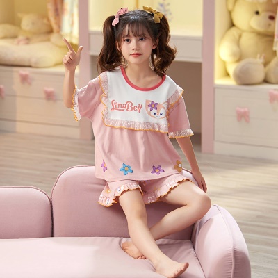 Pyjama pour enfants deux pièces manches courtes en coton cartoon motif revers