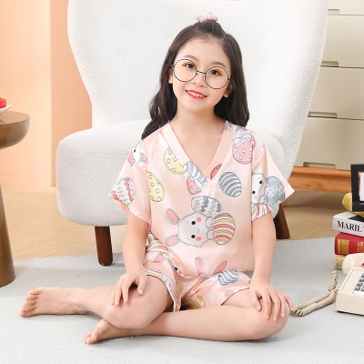 Pyjama pour enfants deux pièces Ice Silk V col dessin animé modèle