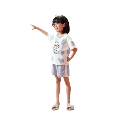 Pyjama 2 pièces pour enfants motif vache bleu + coton blanc