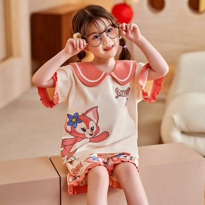 Pyjama pour enfants deux pièces motif de dessin animé rouge sans boulochage