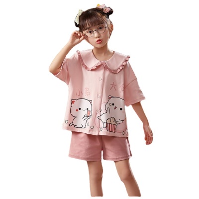 Pyjama pour enfants ensemble 2 pièces rose bande dessinée anime boutons