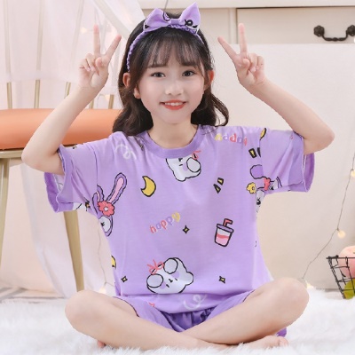 Pyjama pour enfants deux pièces mignon bande dessinée col rond manches courtes short