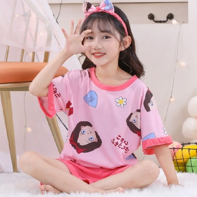 Pyjama pour enfants deux pièces mignon bande dessinée col rond manches courtes short