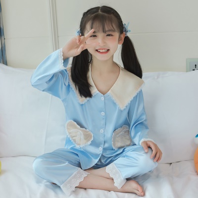 Pyjama pour enfants deux pièces Ice Silk Lace Love Pocket Boutons