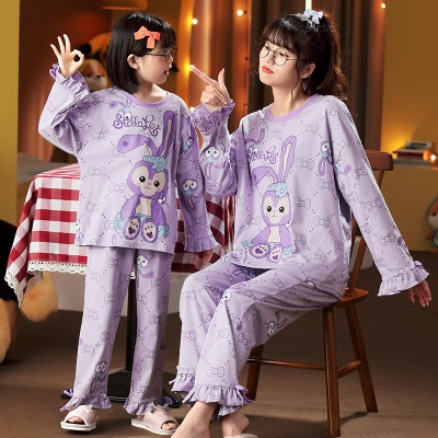 Pyjama pour enfants deux pièces mignon bande dessinée en coton bouquet de pieds dentelle