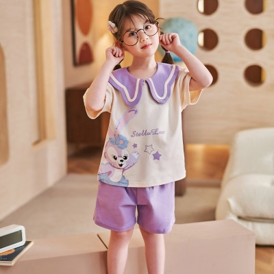Pyjama pour enfants deux pièces en coton manches courtes mignon bande dessinée revers