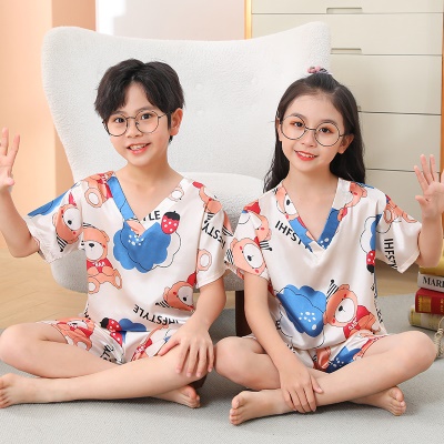 Pyjama pour enfants deux pièces Ice Silk V col dessin animé modèle
