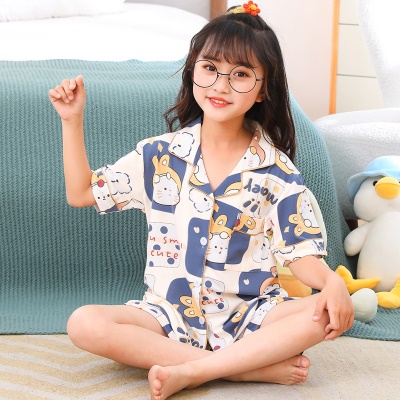 Pyjama pour enfants 2 pièces dessin animé motif cardigan manches courtes lait soie coton