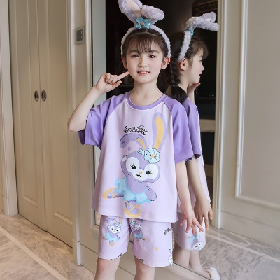pyjama deux pièces manches courtes short mignon dessin animé violet