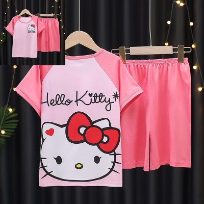 Pyjama pour enfants ensemble 2 pièces lait soie dessin animé imprimé lâche et respirant