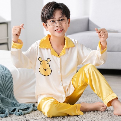 Pyjama pour enfants deux pièces manches longues cardigan jaune dessin animé