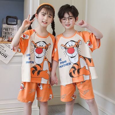 Pyjama pour enfants deux pièces orange mignon dessin animé sauter tigre