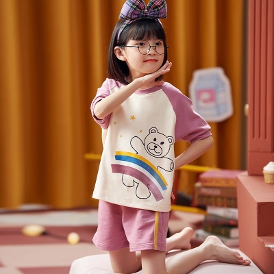 Pyjama pour enfants deux pièces mignon bande dessinée violet coton