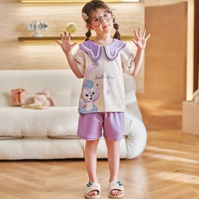 Pyjama pour enfants deux pièces en coton manches courtes mignon bande dessinée revers