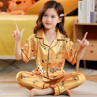 Pyjama pour enfants 2 pièces imprimé dessin animé pantalon manches courtes Ice Silk