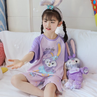 pyjama deux pièces manches courtes short mignon dessin animé violet
