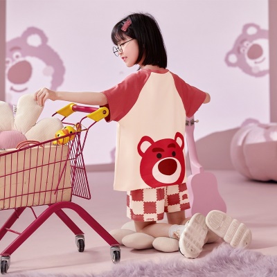 Pyjama pour enfants 2 pièces dessin animé motif à carreaux rouges