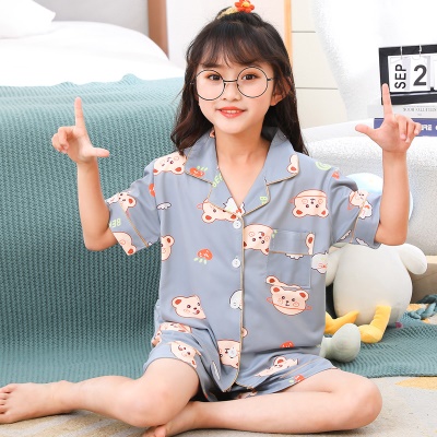 Pyjama deux pièces pour enfants cardigan à manches courtes avec motif de dessin animé bleu clair