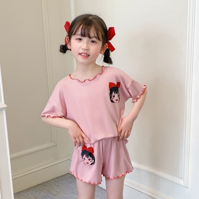 Pyjama 2 pièces modal manches courtes short bord ondulé pour les filles