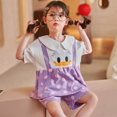 Pyjama pour enfants ensemble de deux pièces lâche bretelles décorées avec des motifs de canard