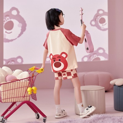Pyjama pour enfants 2 pièces dessin animé motif à carreaux rouges