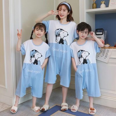 Pyjama une pièce en coton imprimé de dessin animé bleu pour enfants