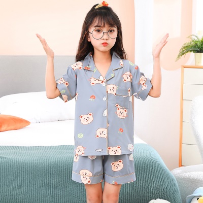 Pyjama deux pièces pour enfants cardigan à manches courtes avec motif de dessin animé bleu clair