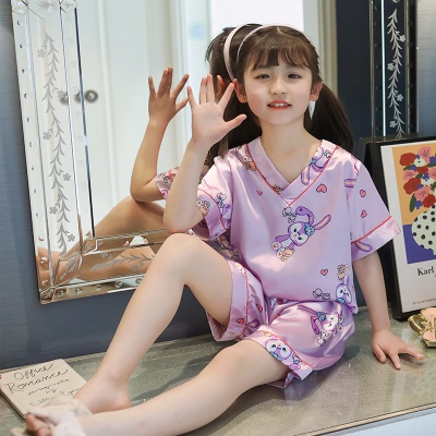 pyjama deux pièces Ice Silk violet dessin animé modèle