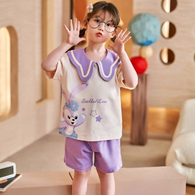 Pyjama pour enfants deux pièces en coton manches courtes mignon bande dessinée revers
