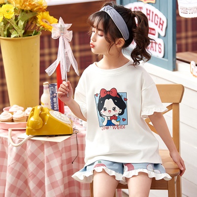 Enfants pyjama deux pièces dentelle lâche respirant dessin animé anime