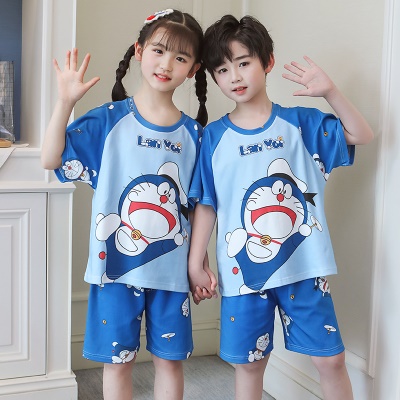 Pyjama deux-pièces Doraemon bleu coton pour enfants