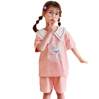 Pyjama pour enfants deux pièces rose cartoon mignon loose